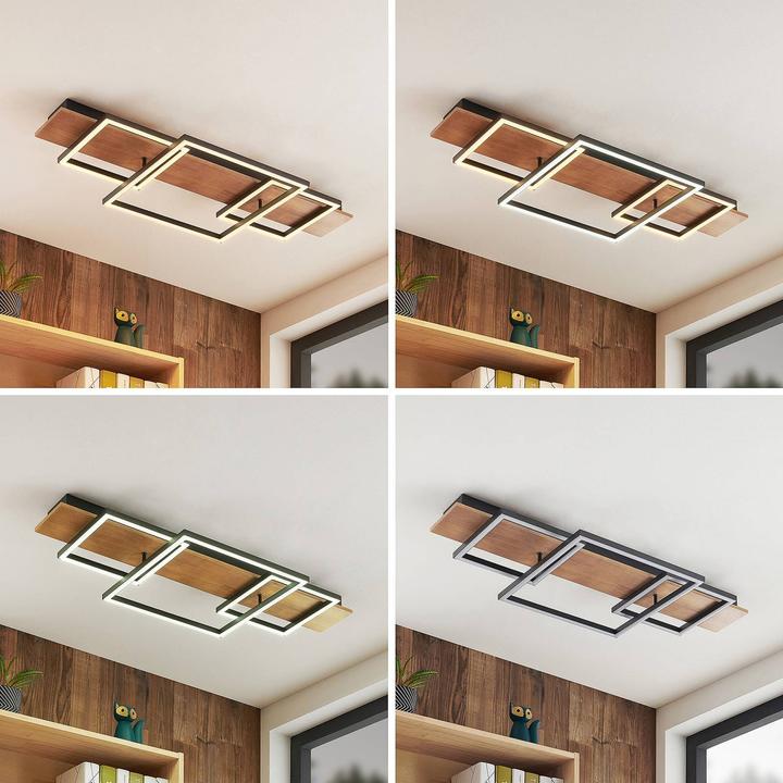 Actual product image Lucande Chariska LED Ceiling Lamp Wood Black 95cm (740 lm)