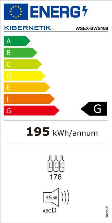 Energie-Label Kibernetik FSP Weinklimaschrank 130 - 176 Flaschen 2 Zonen