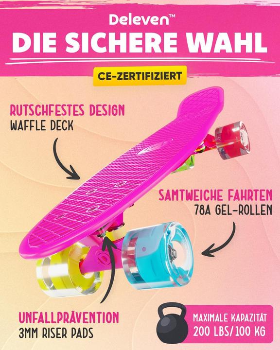 Actual product image Deleven Skateboard mit LED-Rollen für Anfänger (22.05")