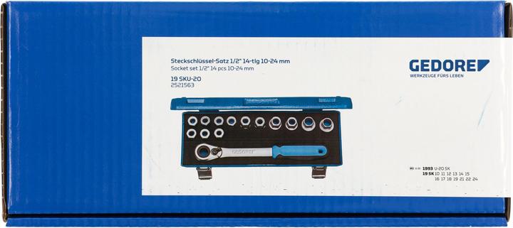Actual product image Gedore 19 SKU-20 Socket spanner set 1/2", 14 pieces, 10-24 mm (23 mm, 10 mm, 13 mm, 16 mm, 18 mm, 15 mm, 17 mm, 20 mm, 11 mm, 14 mm, 19 mm, 22 mm, 24 mm, 12 mm, 21 mm)