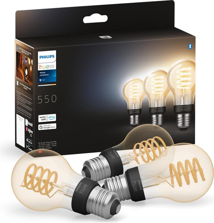 Produktbild Philips Hue E27 - Filament Lampe (E27, 7 W, 550 lm, 3 x, G)