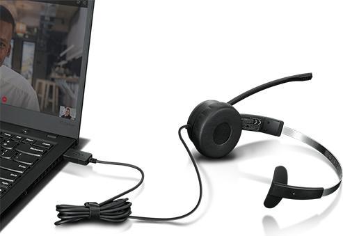 Actual product image Lenovo 100 Mono USB Headset (Cable, USB-A)