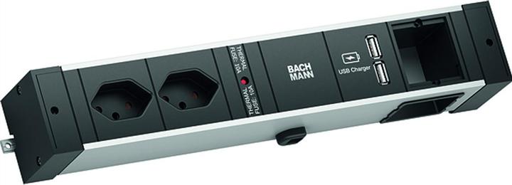 Produktbild Bachmann Desk Rail - 2 m - 2 AC-Ausgänge - Indoor - Typ J - Aluminium - Kunststoff - Schw (2 x, Typ 13, 2 m)