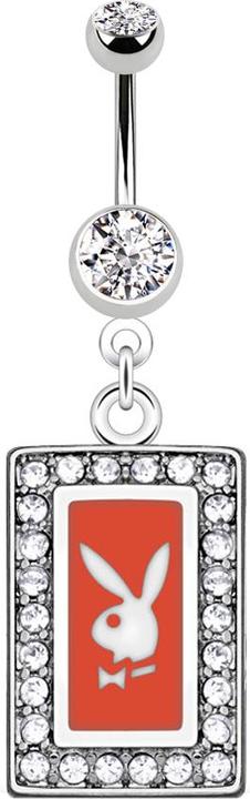 Star Piercing Banane silber mit Anhänger Playboy Kristall Quadrat rot (Chirurgenstahl 316L, ohne Messing)