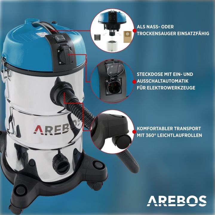 Actual product image Arebos Industrial vacuum cleaner 5IN1 - 30 L Blue (Wet dry vacuum cleaner)
