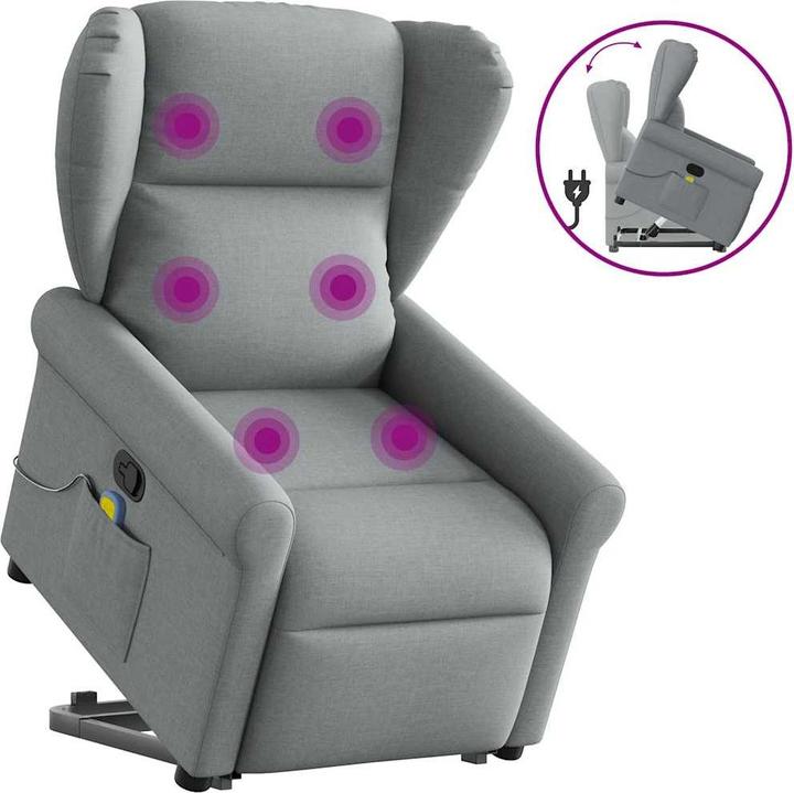 Immagine prodotto VidaXL Poltrona massaggiante con ausilio per la risalita Tessuto grigio chiaro