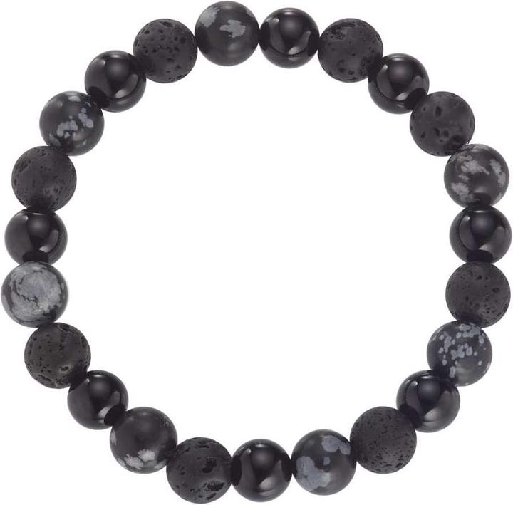 Bijouteria Armband (21 cm, Lava-Stein, Achat, Kunststoff, Schneeflocken-Obsidian)