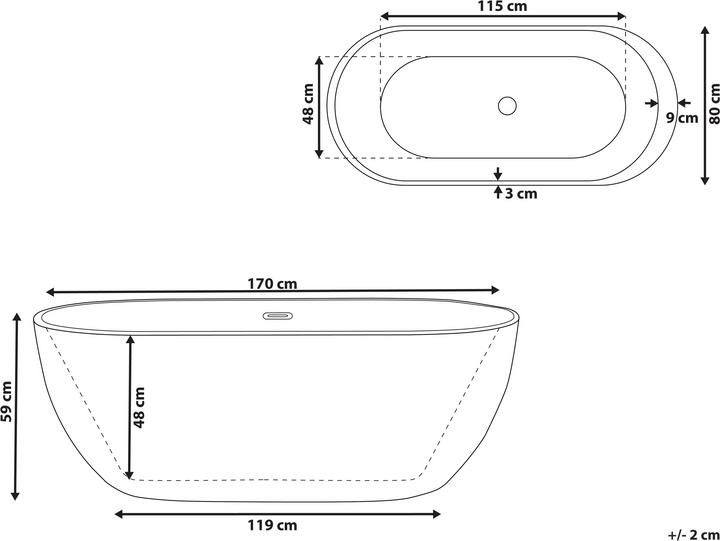 Produktbild Beliani Whirlpool Badewanne freistehend schwarz mit LED 170 x 80 cm NEVIS (264 l, 170 cm, 80 cm)