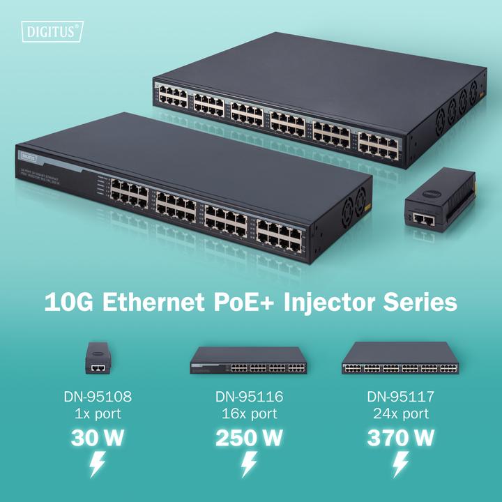 Produktbild Digitus 24 port gigabit PoE+ injector (802.3at (PoE+), 802.3af (PoE), 370 W)