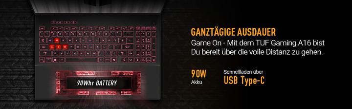Actual product image ASUS TUF Gaming A16 RTX 4060 (16", AMD Ryzen AI 9 HX 370, 16 GB, 1000 GB, DE)