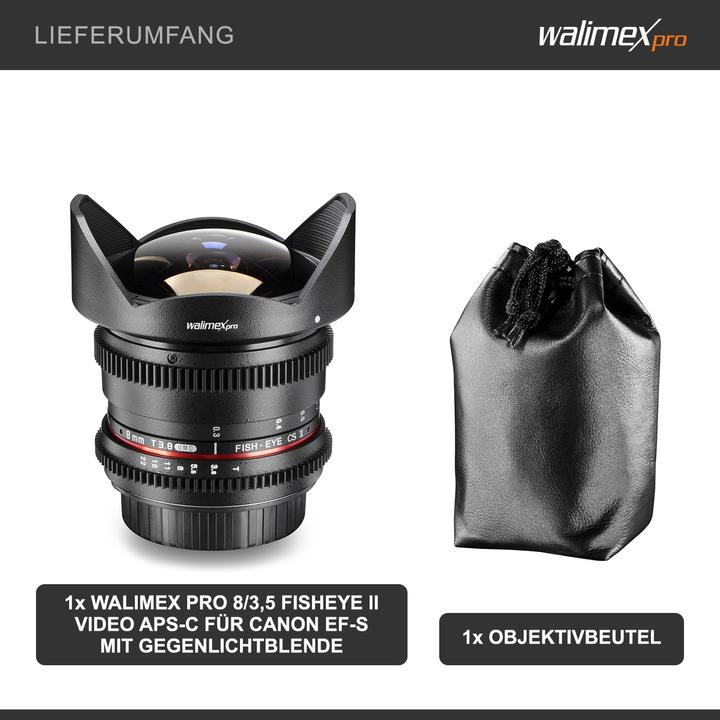 Immagine prodotto Walimex pro Pro Lens 8mm, f/3.5 II VDSLR Fisheye, Canon (Canon EF-S, Full-frame)