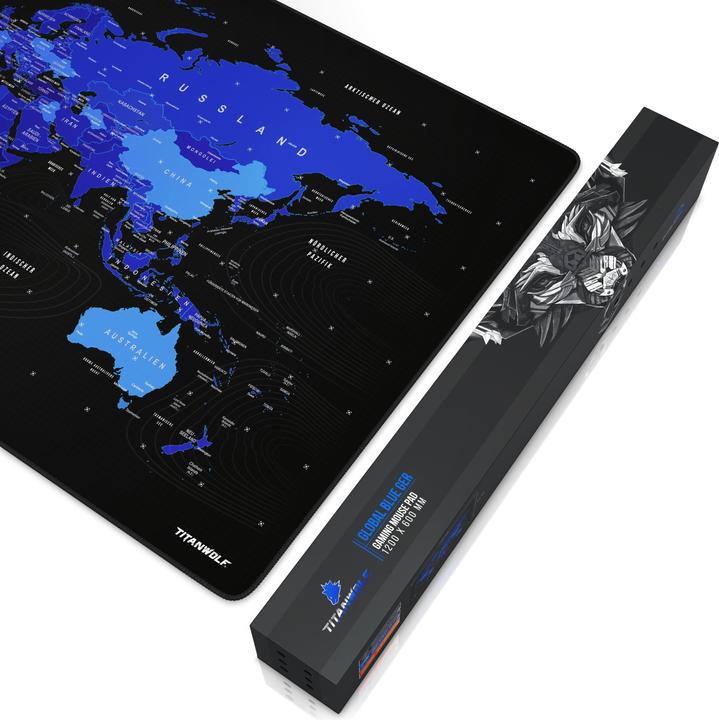 Produktbild Titanwolf Gaming Mauspad, XXXL Speed Mausmatte 1200 x 600 mm, Geschwindigkeit & Präzision, Weltkarte blau