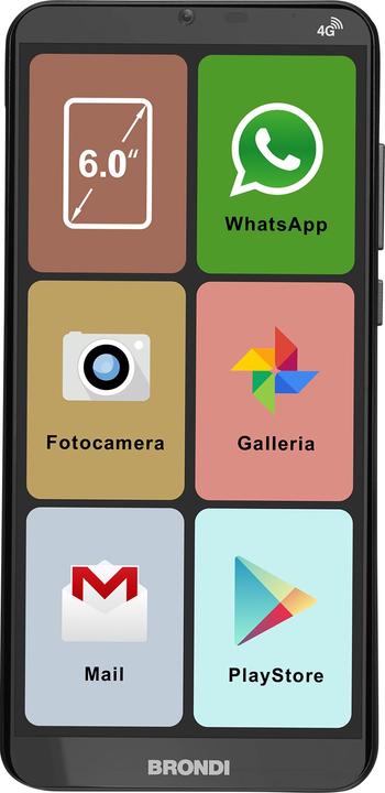 Produktbild Brondi Amico (16 GB, Schwarz, 6", Dual SIM, 8 Mpx, 4G)