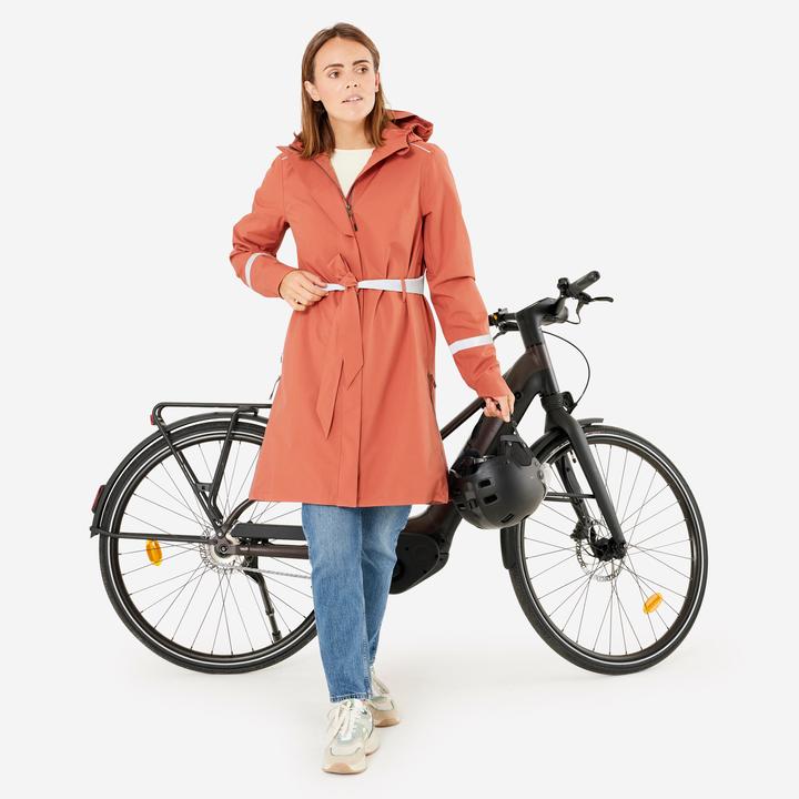 Actual product image Btwin Rain trench coat City 940 waterproof ladies terracotta (M)