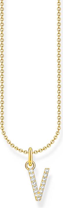 Thomas Sabo Kette mit Buchstaben-Anhänger V vergoldet (750 Gelbgold Vergoldung, 925 Sterlingsilber, 38 - 45 cm)