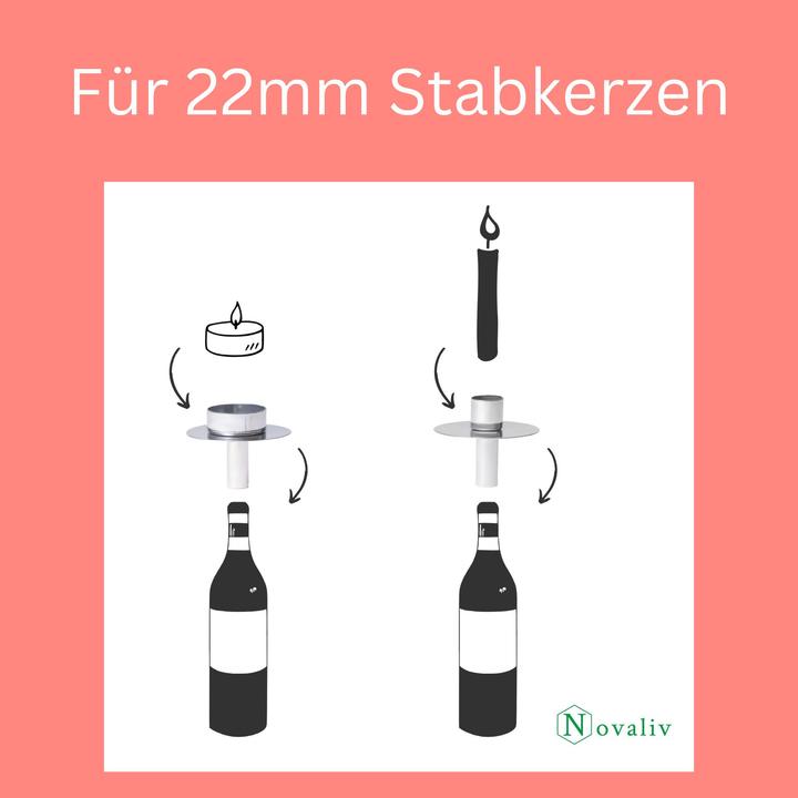 Produktbild Novaliv 12x Kerzenhalter Flasche Schwarz Eisen Kerzenhalter Flaschenaufsatz für Kerzen ca. 2cm Schwa