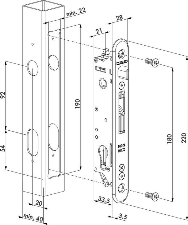 Image du produit Locinox Kit de serrures encastrées (Cylindre profilé)