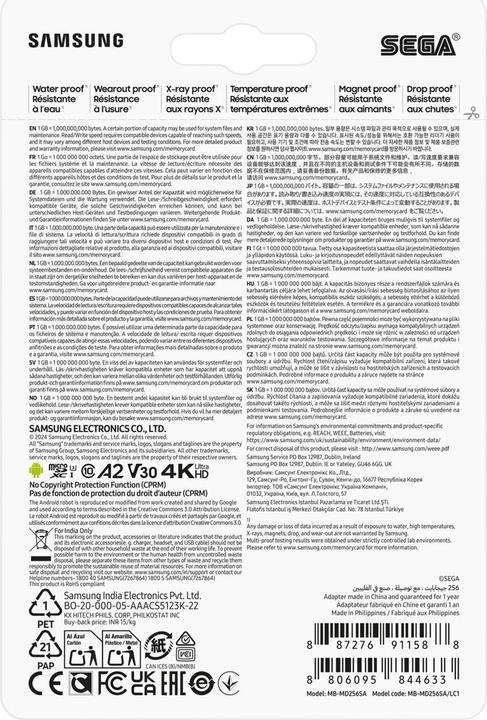 Nährwerte und Zutaten Samsung MB-MD256S (256 GB, microSDXC, U3, UHS-I)