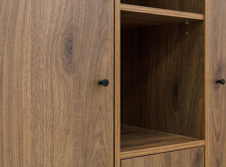 Produktbild Bopita 2-Türiger Schrank mit 3 offenen Fächern/2 Schubladen Zara Walnuss/Mattschwarz (131 cm)