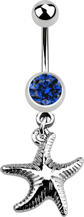 Star Piercing Banane silber mit Anhänger Seestern dunkelblau (ohne Messing, Chirurgenstahl 316L)