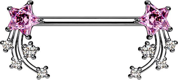 Star Piercing Barbell silber Sternschnuppe pink (Chirurgenstahl 316L, Messing)