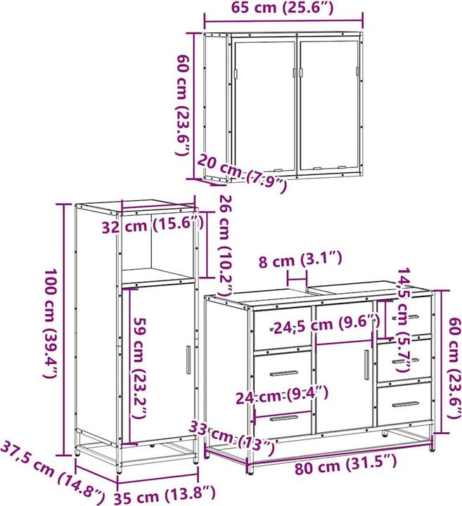 Produktbild VidaXL 3-tlg. Badmöbel-Set Sonoma-Eiche Holzwerkstoff Badmöbelset