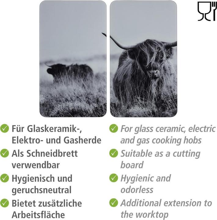 Productafbeelding Wenko Afdekplaten fornuis Highland Cattle zwart 2 stuks.