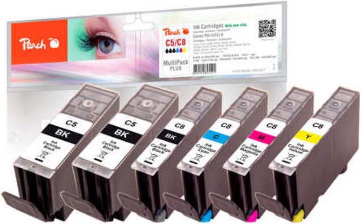 Produktbild Peach Tinte Canon GI-5 / CLI-8 2x BK, 1x PBK, 1x C, 1x M, 1x Y (M, BK, Y, PBK, C)
