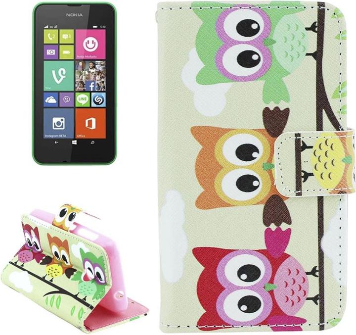 Produktbild König Design Schutzhülle Handytasche (Flip Quer) für Handy Nokia Lumia 530 Drei Eulen auf Ast (Nokia Lumia 530)