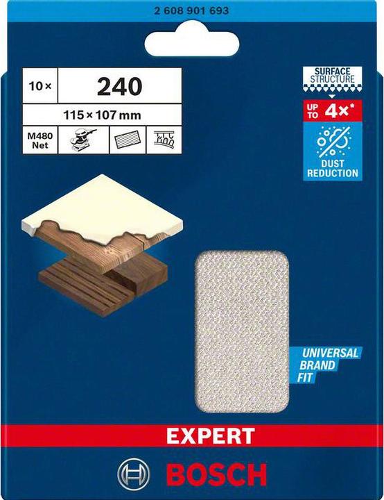 Image du produit Bosch Professional Zubehör EXPERT M480 Filet abrasif 115 x 107 mm, G 240, 10 pièces (240)