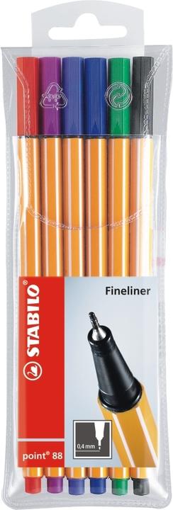 Actual product image STABILO point 88 Fineliner (Red, Green, Lilac, Black, Blue, Violet, 6 x)