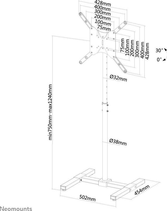 Actual product image Neomounts NS-FS100BLACK is a floor stand for flat screen TV/monitor up to, Height adjustable (55", 20 kg)