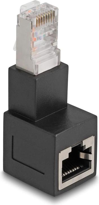 Delock RJ45 Stecker zu RJ45 Buchse Adapter Cat.6A 90° nach unten gewinkelt (Netzwerkkabel Stecker)