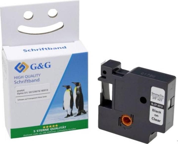 Produktbild G&G Schriftband Bandfarbe: Transparent Schriftfarbe: Schwarz 9 mm 7 m (0.90 cm, Transparent)