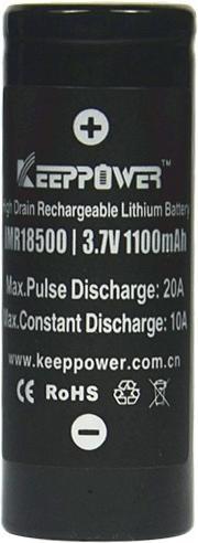 Actual product image Keeppower Akku IMR18500 - (10A) Li-Ion-Akku (1 pcs., 18500, 1100 mAh)