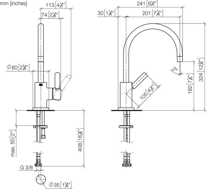 Actual product image Dornbracht Kitchen - Tara Classic spray, professional shower, single lever faucet, projection 200 mm