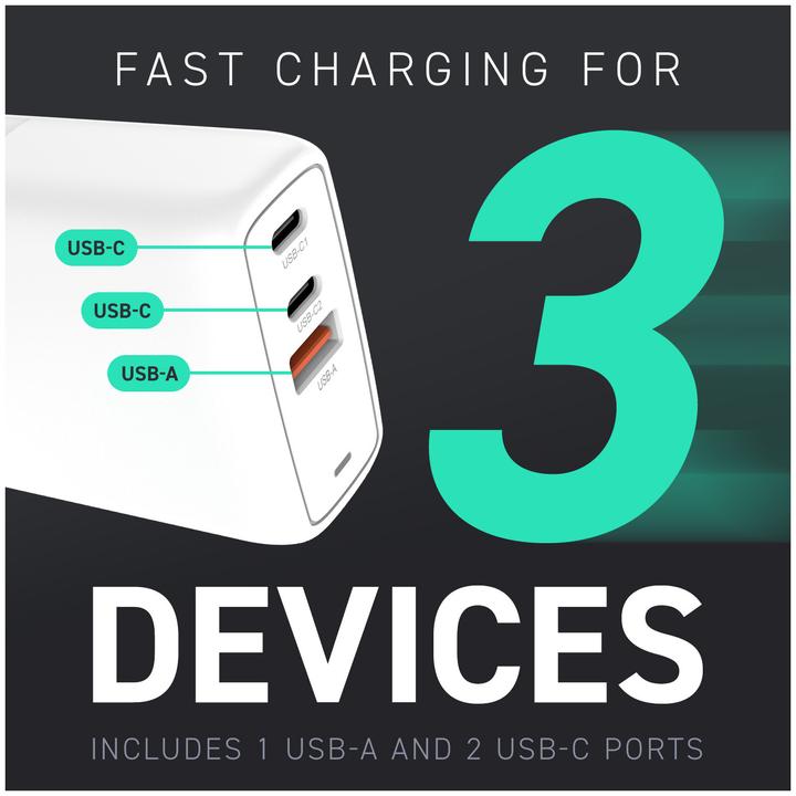 Actual product image Creative Φορτιστής Χωρίς Καλώδιο GaN με Θύρα USB-A και 2 Θύρες USB-C 67W Λευκός (51MZ0515AA000) (67 W)