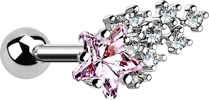 Star Piercing Micro Barbell silber mit Kugel und Sternschnuppe pink (Chirurgenstahl 316L, Messing)
