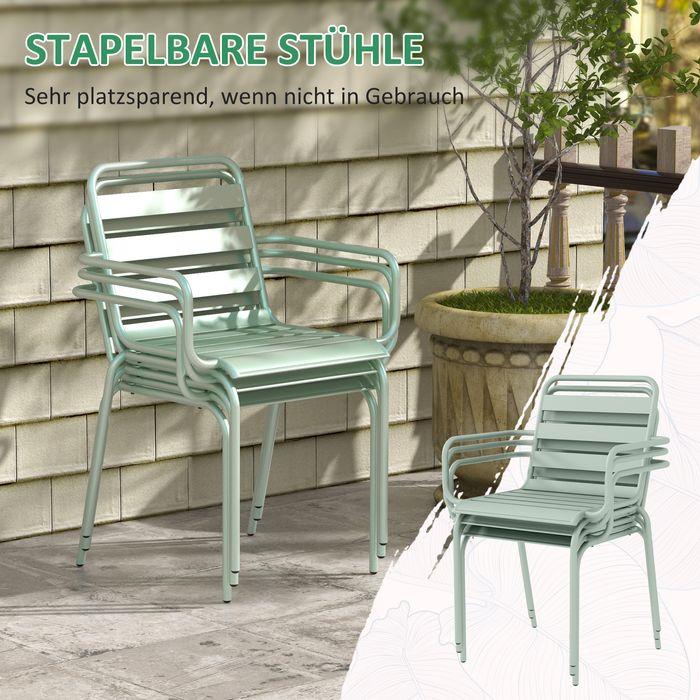 Produktbild Swisshandel24 5 tlg. Sitzgruppe, Gartenmöbel-Set Sitzgarnitur mit 1 Esstisch, 4 stapelbare Stühlen, Stahl, Grün (80 cm)
