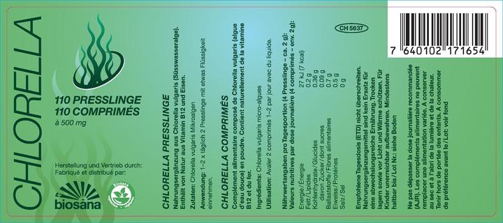 Nährwerte und Zutaten Biosana Chlorella (110 Stück, Tabletten, 75 g)