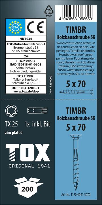 Actual product image Tox TIMBR 5,0 x 70 SK (200 pcs.) (200 Screws per piece)