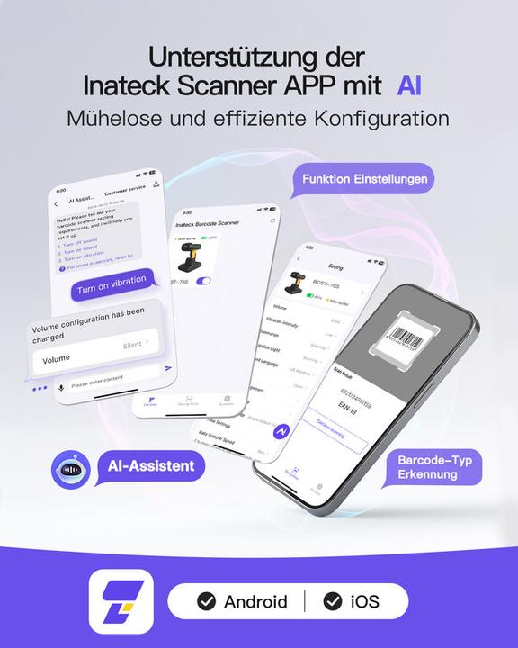 Actual product image Inateck Barcodescanner 75S black (BCST-75S black) (1D barcodes, 2D barcodes)