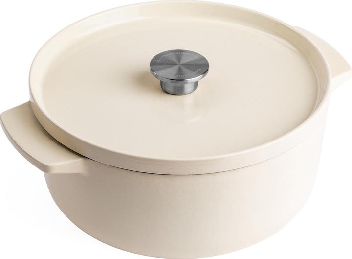 KitchenAid braadpan 22cm - gemailleerd gietijzer - amandel wit - rond (26 cm, Bräter + Schmortopf, Gusseisen)