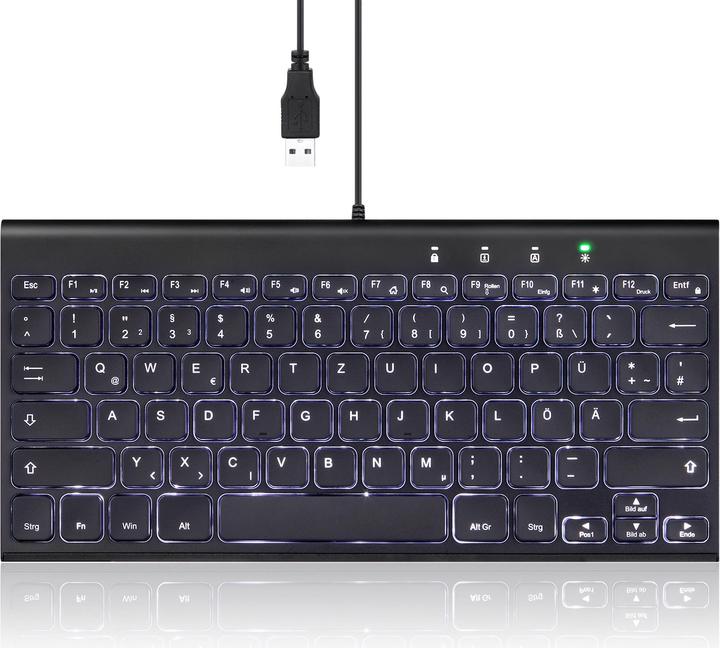 Actual product image Perixx PERIBOARD-429 EN, wired, USB mini keyboard with backlight, black (DE, Cable)