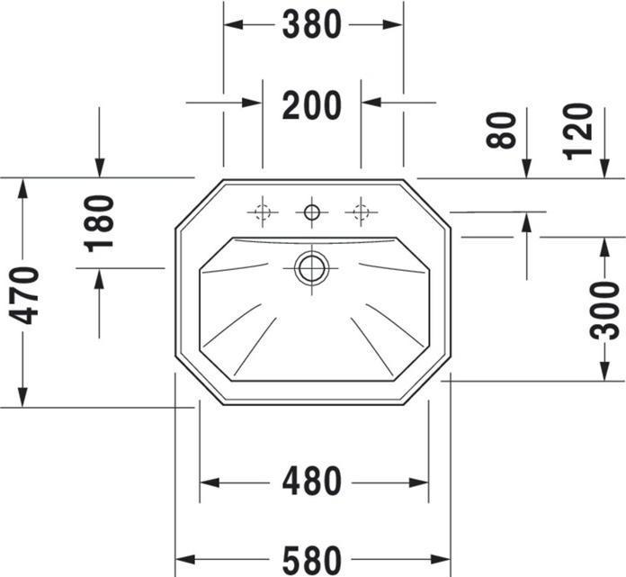 Produktbild Duravit Einbauwaschtisch 1930 m ÜL HLB 580x470mm 1 Hahnloch weiss WG (470 mm, 580 mm)