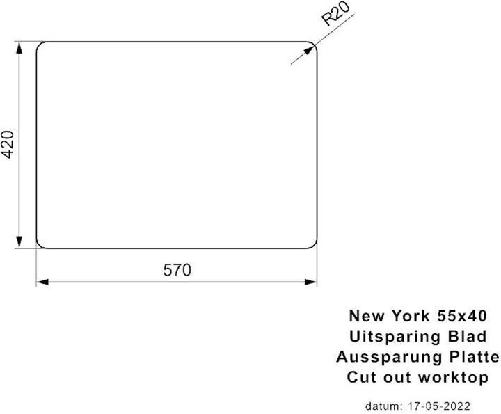 Produktbild Reginox Rechteckiges Spülbecken, Edelstahl Seidenglanz Küchenspüle New York 55x40 cm, R36075 (Einbauspüle, 40.30 cm, 59 cm)