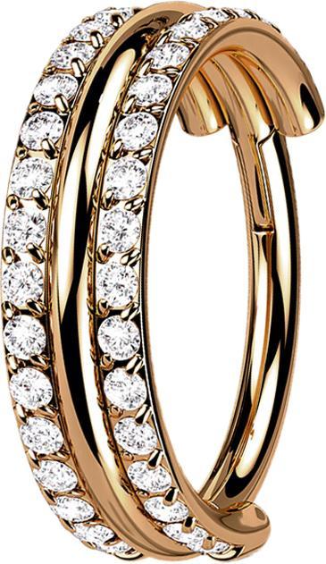Actual product image Star Piercing Micro Segment Ring Foldable Rose Gold Three Rings Double Row Crystals (Titanium G23)