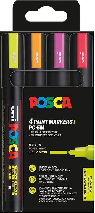 Image du produit Posca Marker UNI PC-5M 4er Set Neon (Jaune-néon, Orange fluo, rose fluo, Rouge fluo, 2.50 mm, 4 x)