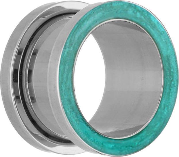 Produktbild Star Piercing Flesh Tunnel silber mit Epoxy türkis (ohne Messing, Chirurgenstahl 316L)