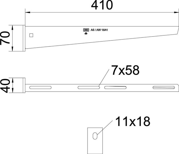 Produktbild OBO Bettermann OBO AW 15 41 A4 Wand/Stielausleger 410mm V4A m.Kopfplatte (Kabel)